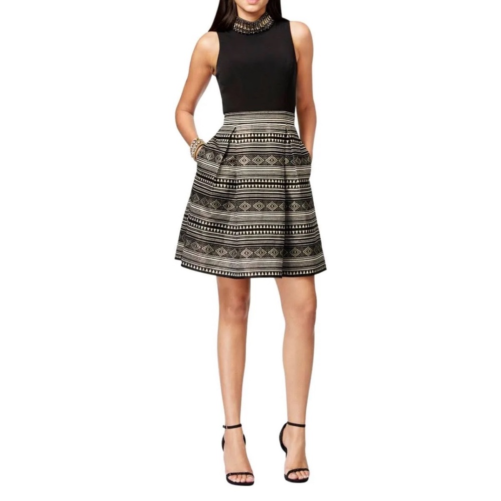 Vince Camuto Black Gold Sleeveless Cocktail Dress NEW 6